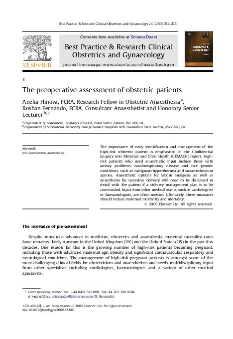 Evaluation of the Obstetric Patient .